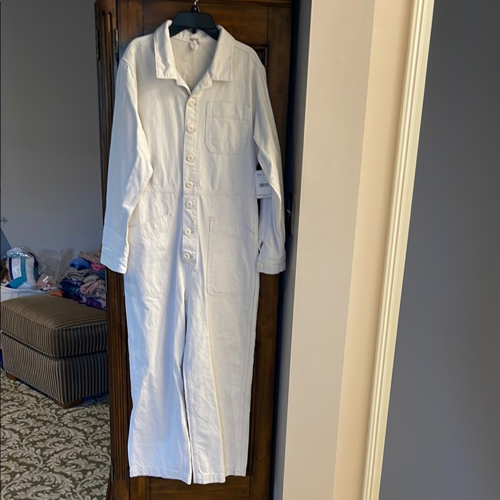 Free People Ecru Cotton Utility Jumpsuit NWT MEDIUM